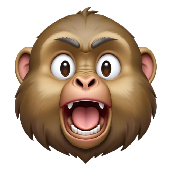 Cinematic Realistic Cute Yawning Baboon Portrait Emoji, Head tilted slightly with a dramatic, wide-open yawn, showcasing a soft, textured face with gently drooping features and half-closed, drowsy eyes, rendered with lifelike natural detail and warm shadows, high shine, relaxed yet expressive, styled with a dash of wild charm, soft glowing outline, capturing the essence of a sleepy yet affectionate baboon that appears ready to stretch out for a hearty nap! sticker