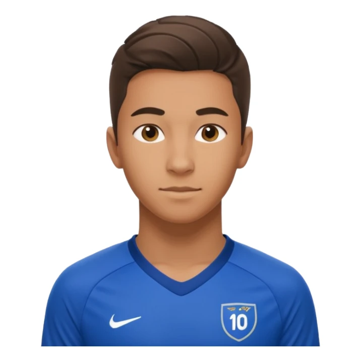 Apple emoji style 21 year old soccer player standing same pose, blue jersey #10, ultra realistic, studio lighting sticker