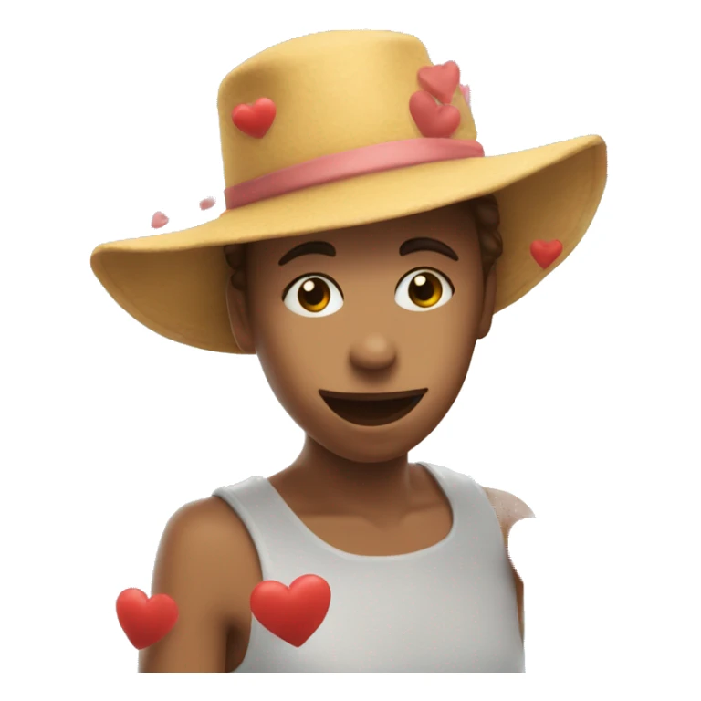 Kissy face with hearts flying around and a hat sticker