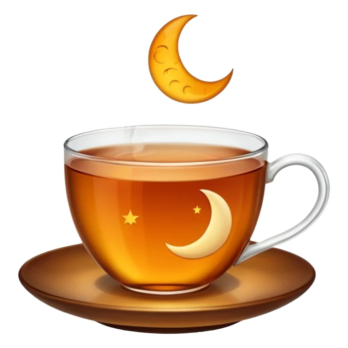 A cup of tea with a moon in the tea sticker