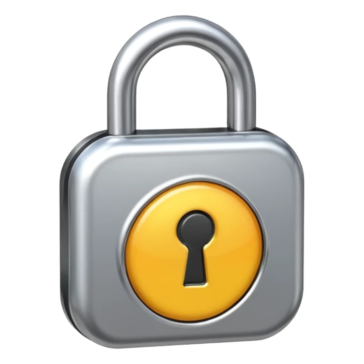 Chrome silver lock emoji, iOS emoji style, smooth metallic surface, rounded edges, reflective highlights, minimalistic sticker