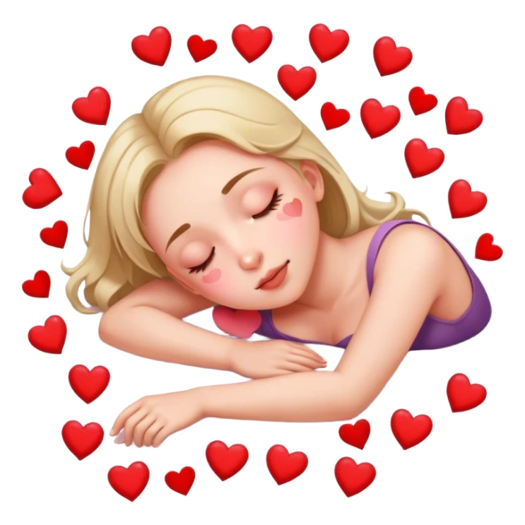 Girl passed out on the floor surrounded by hearts sticker