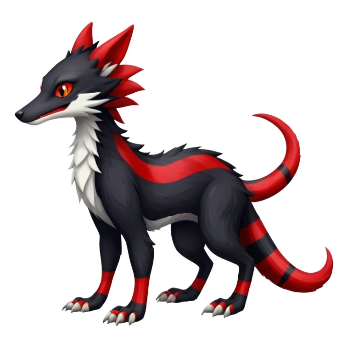 Cool Edgy Vernid-Sergal, Feral, Four Legs, Tail, Black fur, thin Red sharp stripes, Full body, LiLaiRa sticker