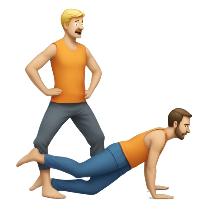 man standing facing another man who is in downward dog yoga position sticker