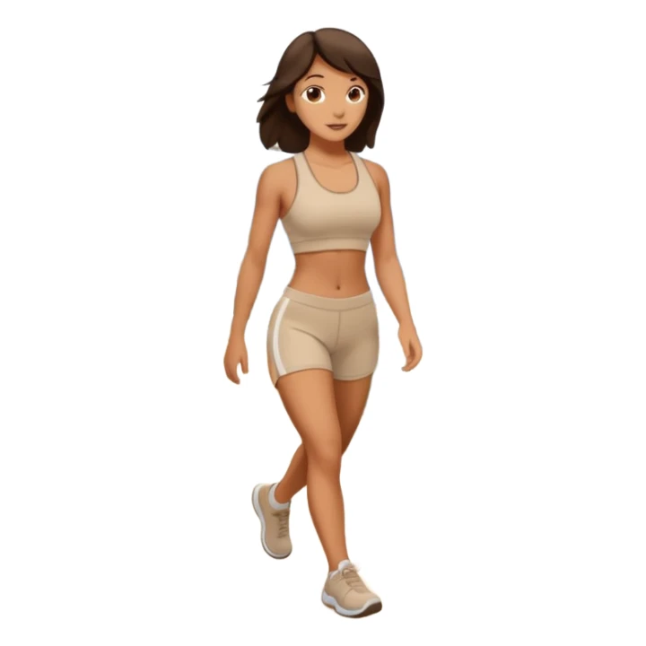 Brunette walking in scenic route in beige gym wear sticker