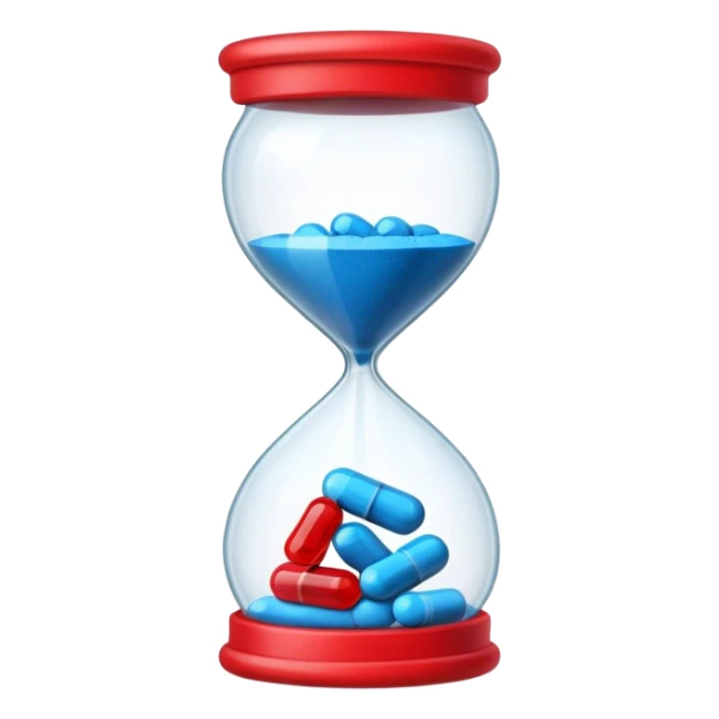 Sandglass with blue pills and red pills sticker