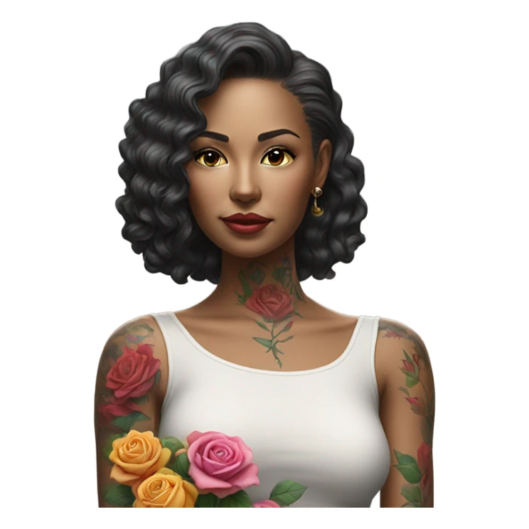 Hyper Realistic beautiful woman model with a small rose tattoo arranging flowers in a vase sticker