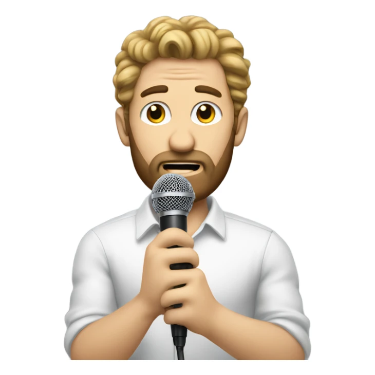 White man talking into a microphone, hairy arms sticker