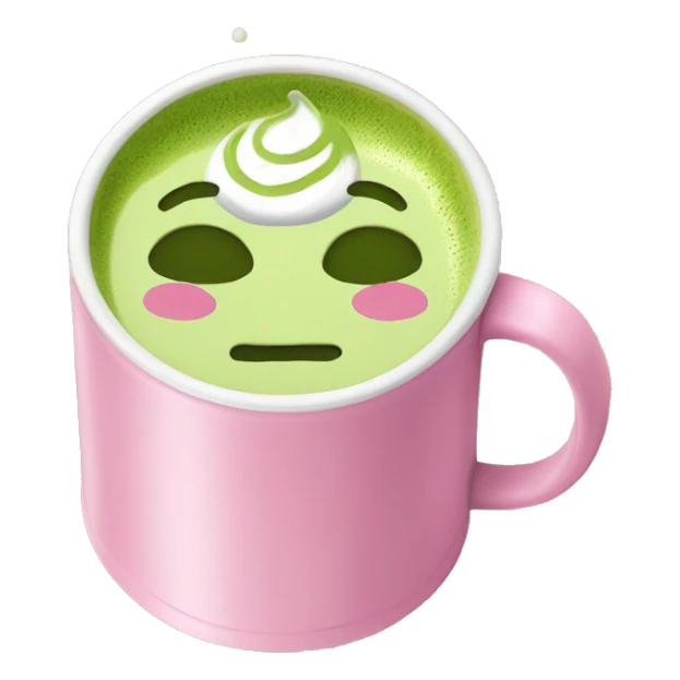 Matcha latte drink on a pink cup written on the cup Mayar sticker