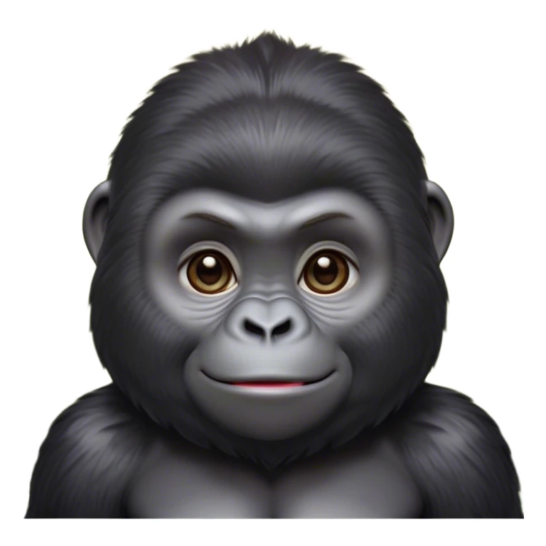 Cinematic Cute Gorilla Portrait Emoji, Head tilted playfully and inquisitively, with a robust, endearingly soft face accented by tender fur and round, sparkling eyes full of warmth, Simplified yet irresistibly adorable features, highly detailed, glowing with a warm, friendly jungle glow, high shine, affectionate and lively, stylized with a touch of whimsical charm, soft glowing outline, capturing the essence of a mischievous yet loving gorilla that feels like it could lumber out of the screen into your arms! sticker