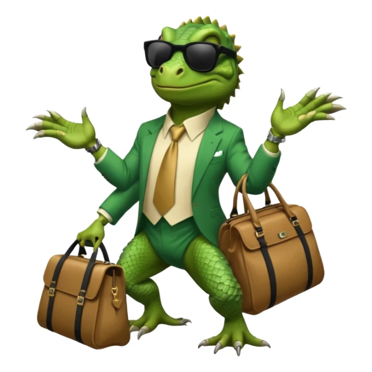 capitalist iguana banker godfather with black sunglasses breakdance with bag sticker