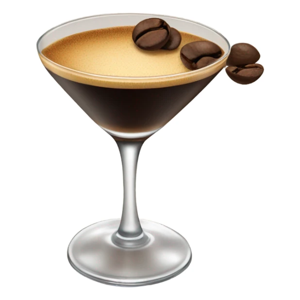 espresso martini in coupe glass with 3 beans sticker