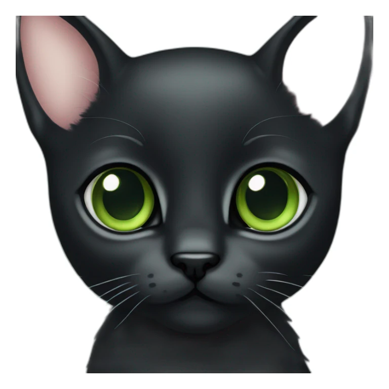 Head of Total Black kitten with green eyes an big ears sticker