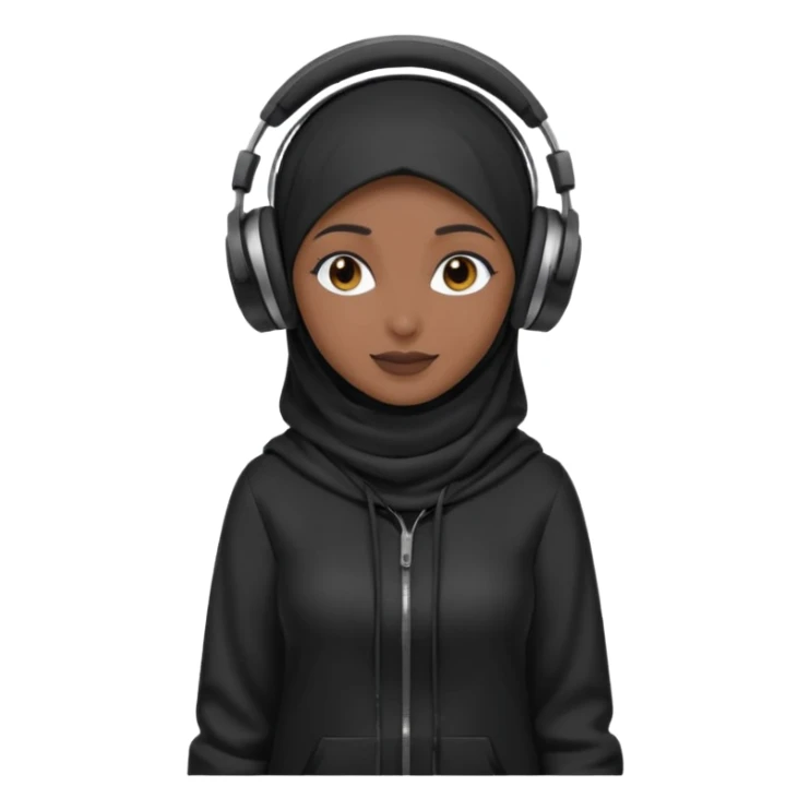 hijab DJ, headphone,  full body, black sticker