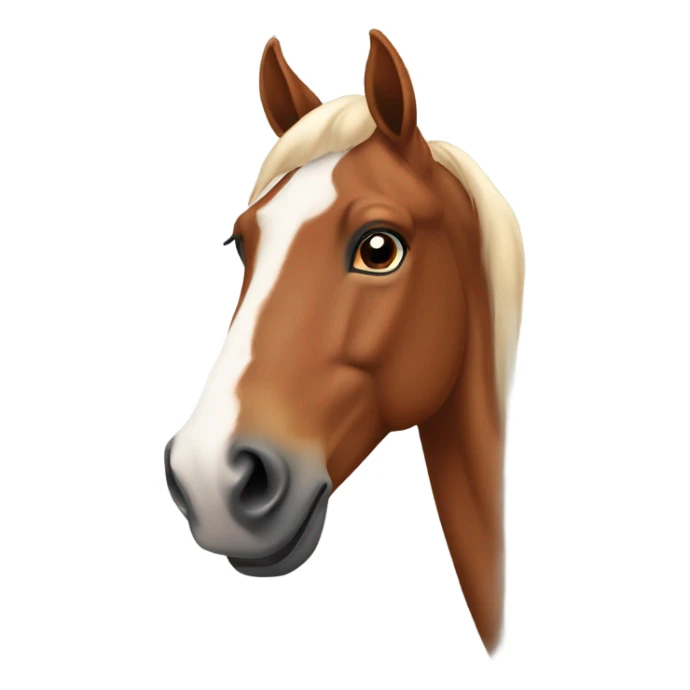 A chestnut horse with a white long marking down its forehead to its nose sticker