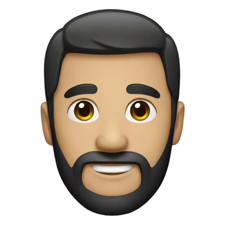 Tan man with very short black hair and a black beard sticker