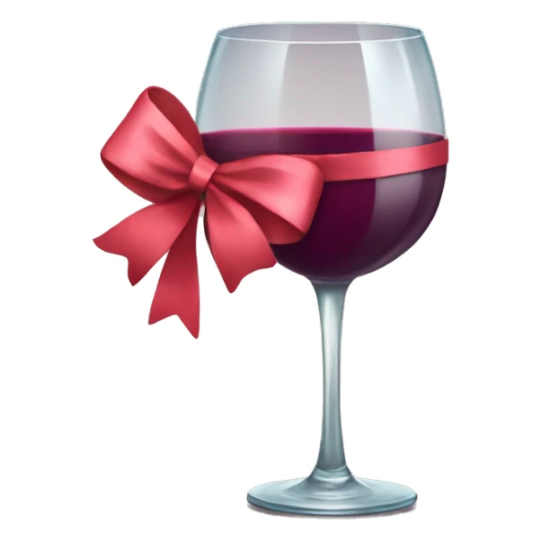 pretty wine glass with wine in it, with a pretty bow sticker