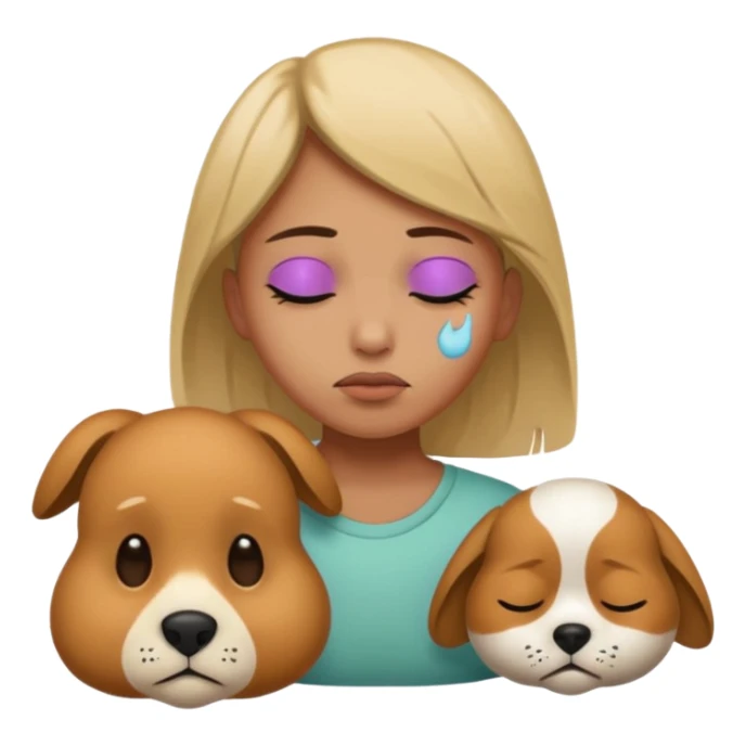 Dead pet with eyes closed with a sad master next to it sticker