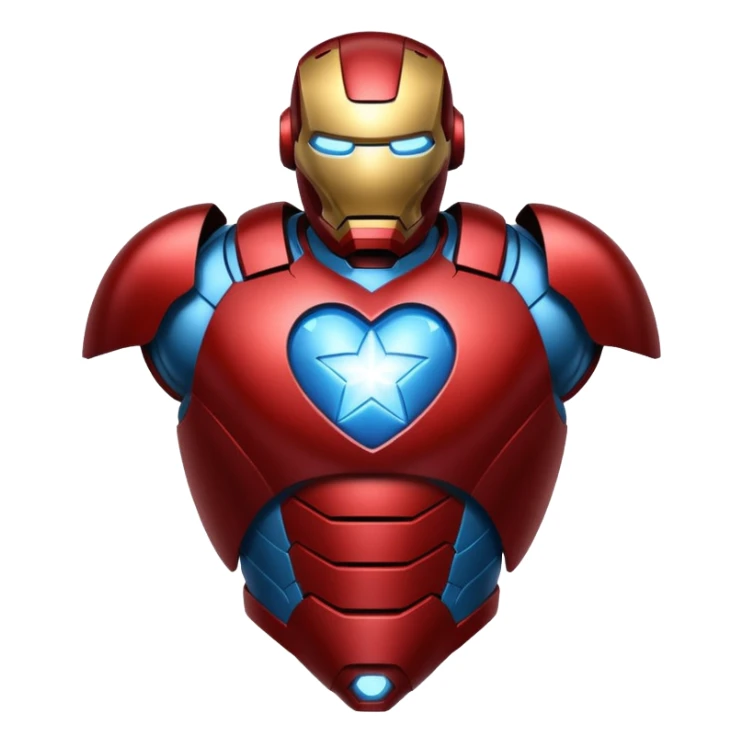 A red Iron Man suit heart with a glowing blue star in the center sticker