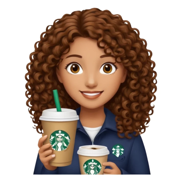 Girl, brown curly hair and brown eyes, Starbucks sticker