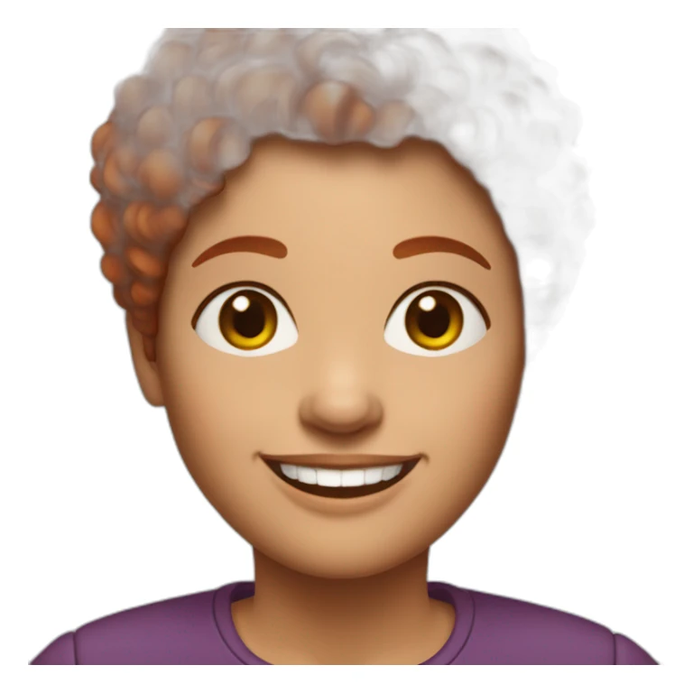 A 50-year-old woman with red curly short hair smiles sticker