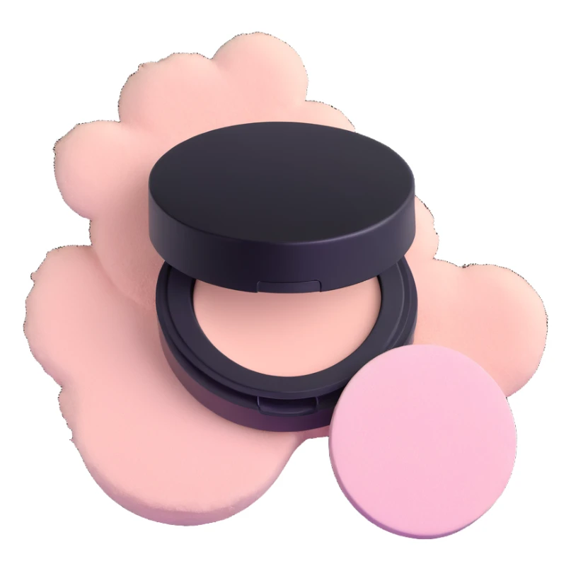 fluffy powder puff with loose makeup powder sticker