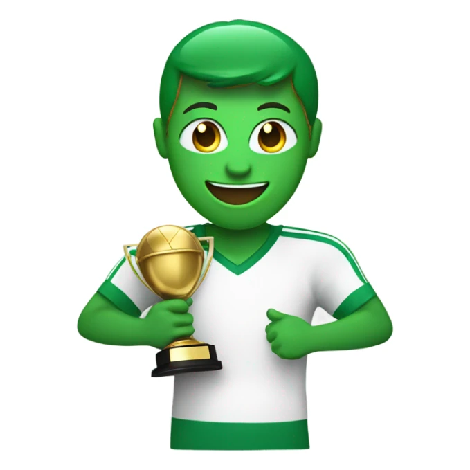 smiling green ping holding a football trophy sticker