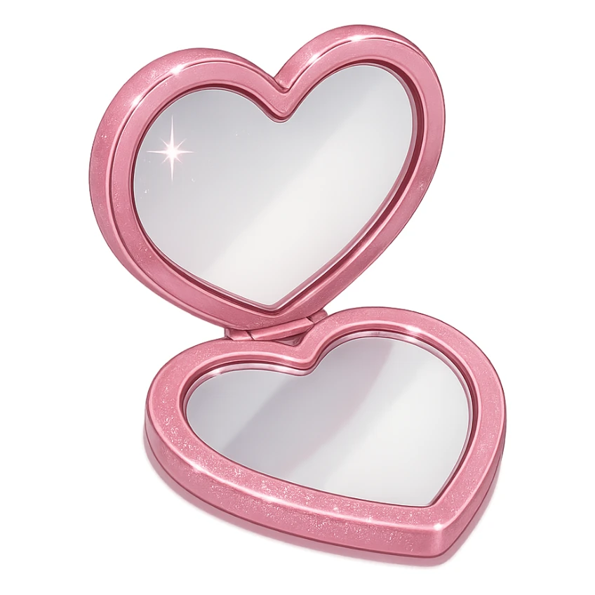girly sparkling mirror compact, heart-shaped, cute, shiny sticker