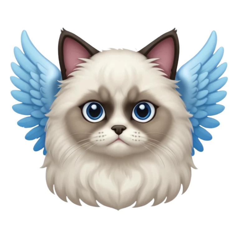 A Himalayan cat with a dark face, dark paws, blue eyes, and angel wings sticker