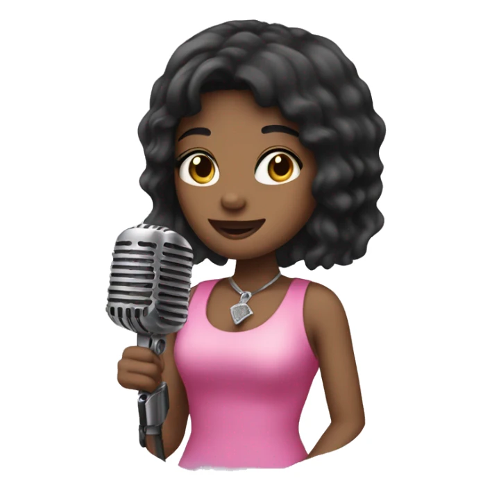 black hair singer girl pink micophone sticker