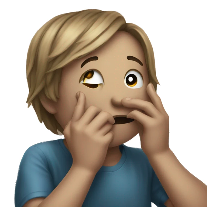 Sad crying emoji with finger on mouth sticker