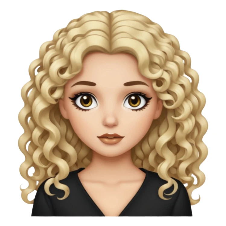 brunette with blonde strands, baddie, pretty makeup, black eyeliner, long and curly hair sticker