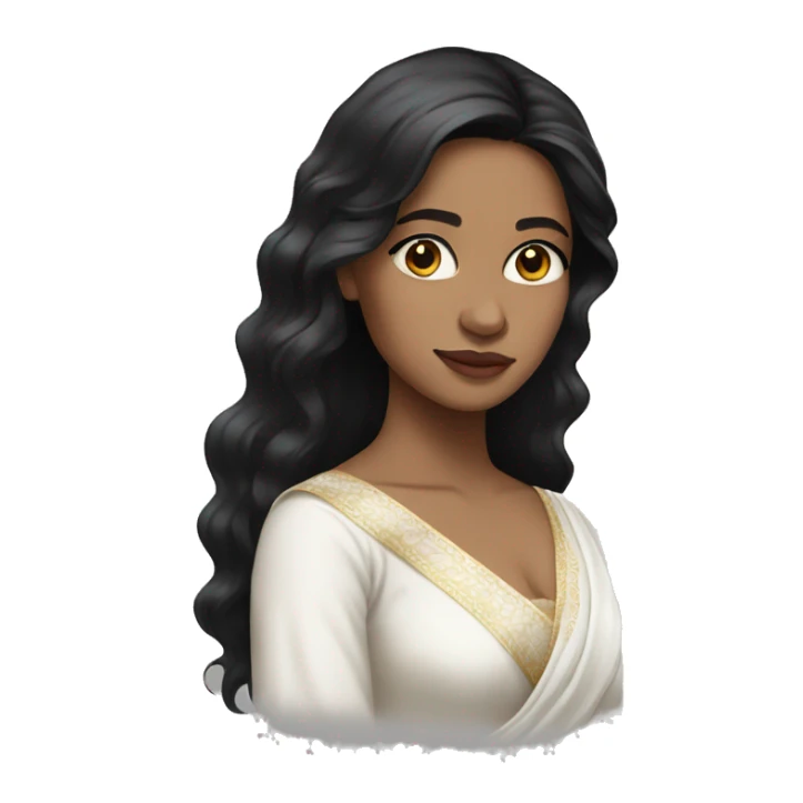 Light skin ;Black long hair wearing white saree sticker