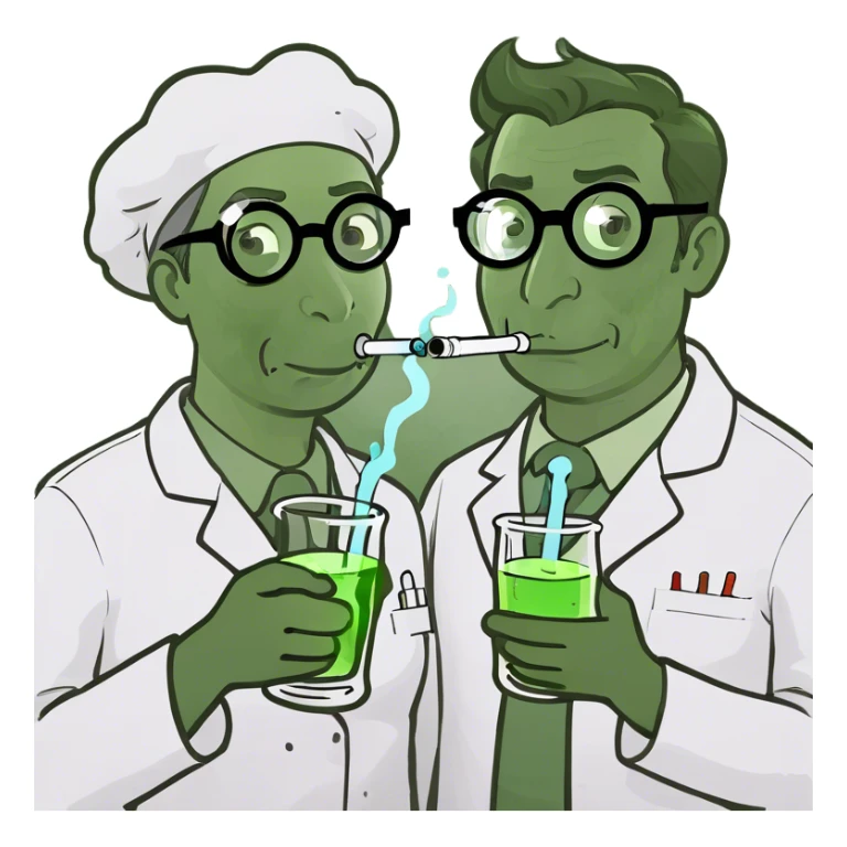 Mom and Dad holding beaker, and bubbly pipe, with smoke  sticker