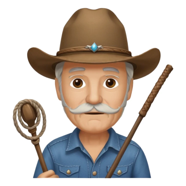 Give this emoji 🤠 a whip make it an old white guy with a whip  sticker