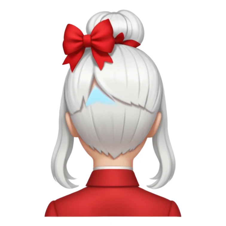 back view of white hair with red bow sticker