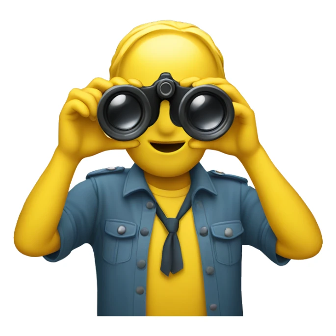 yellow emoji with hands holding a pair of binoculars to its fa sticker