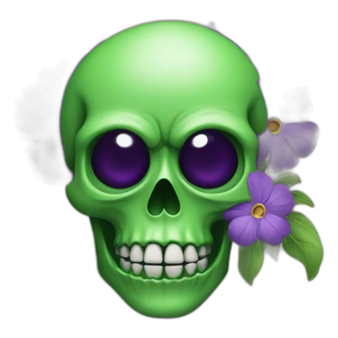Green skull with purple flower coming out from eye socket sticker