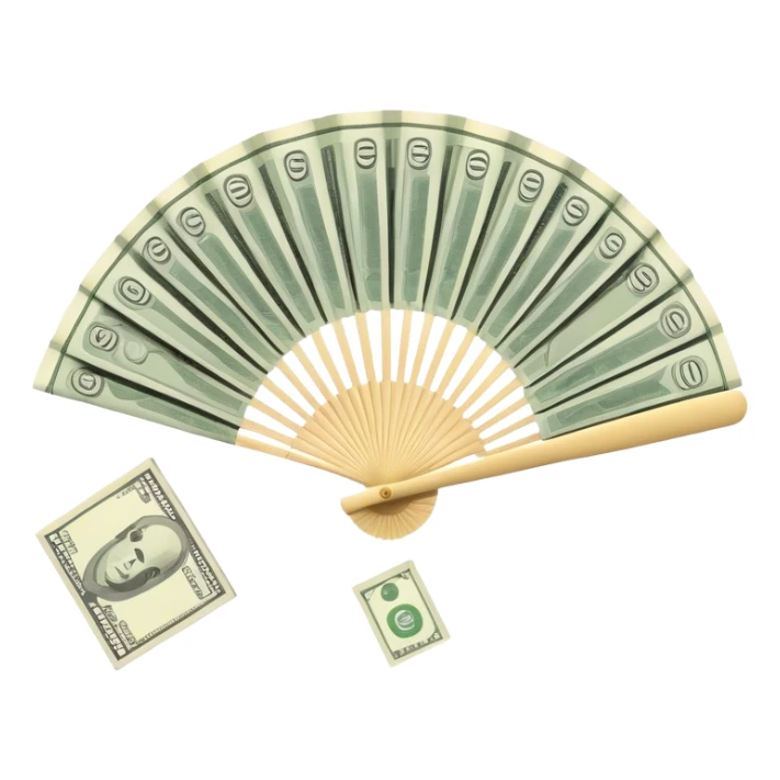A hand-held money fan used for cooling off, crafted entirely from banknotes sticker