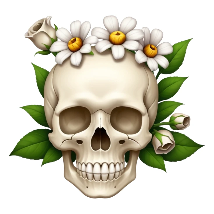 still life, flowers, scull, tissue sticker