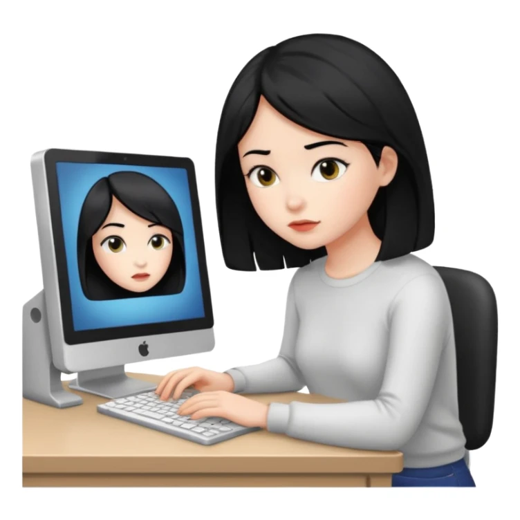 black hair girl with white skin with a computer sticker