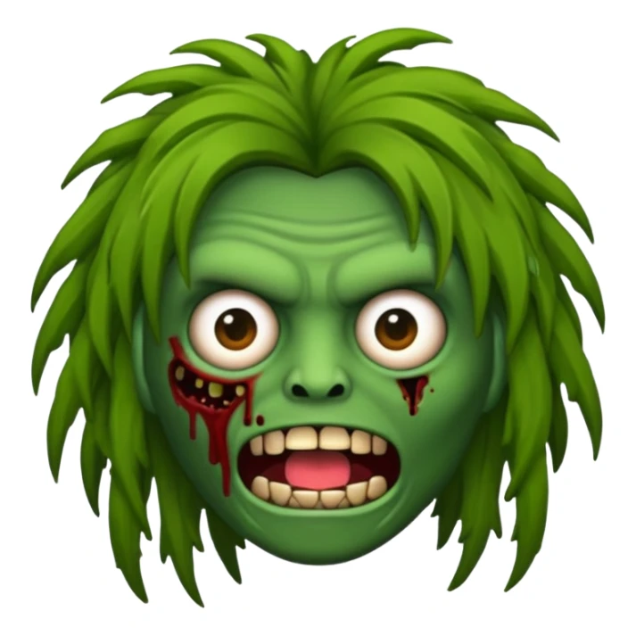 Faça um emoji de zumbi versão iPhone e faça uma zumbi com cabelo longo e preto e com franja. sticker