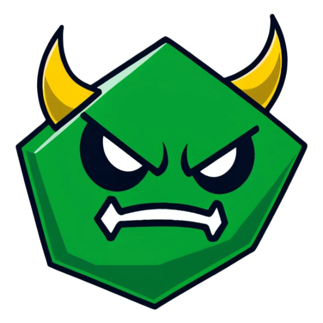 Geometric Maya style angry emoji - spam message, strictly white and deep dark green only, angular sharp lines sticker