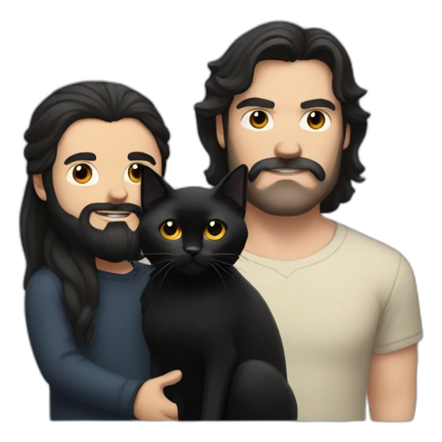 Man with long black hair and black beard, Caucasian, looks like Jack Black, with a black cat in his arms sticker