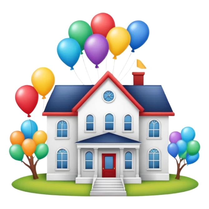 white house with balloons on top sticker