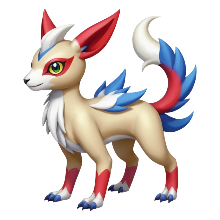 Colorful Skilled Adept Graceful Asian Painted Garurumon-Meloetta-Zangoose-Absol-fusion-hybrid-creature (full body) sticker