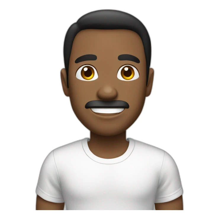 A man with black hair in a white T-shirt sticker