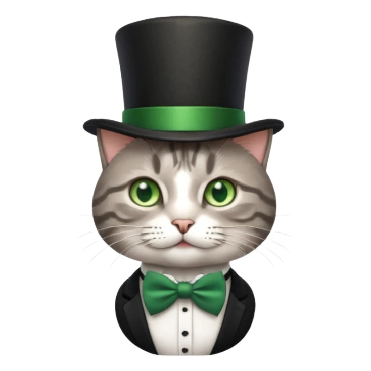 Grey tabby cat in top hat and bow tie sticker