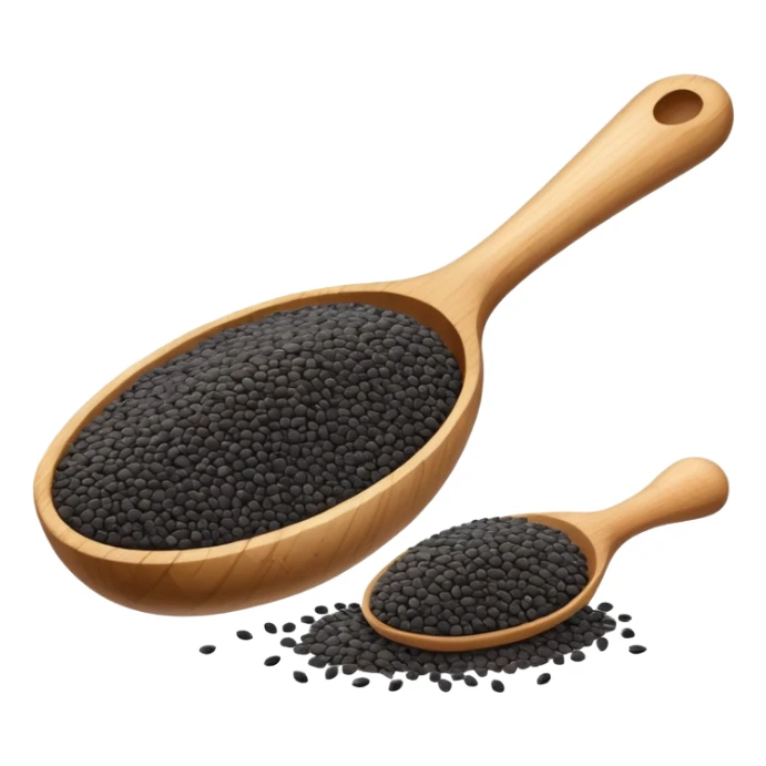 small black chia seeds in a wooden spoon sticker