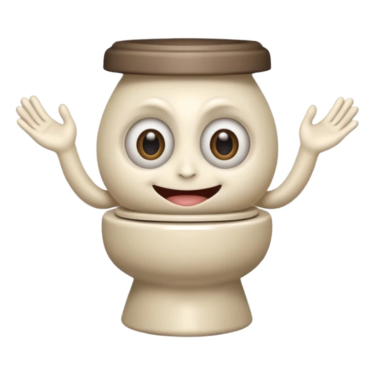 cartoonish toilet creature with a grinning face, big eyes, and hands. sticker